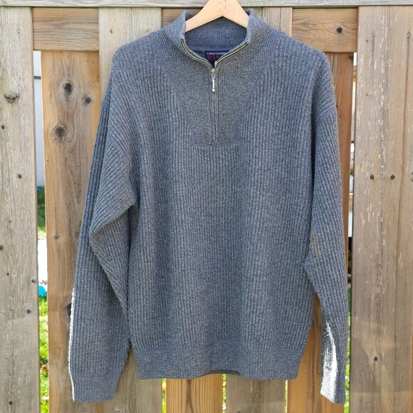 VINTAGE Christopher Rand 1/4 Zip Men's Medium 100% Lambs wool Layering Grey Wool - Picture 1 of 7